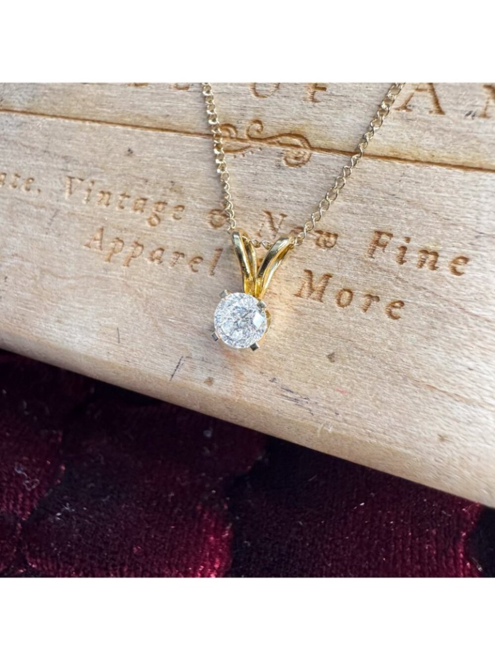 Estate- 14K Gold Natural Diamond Necklace 1/3CT Round Cut Solitaire -16" Dainty - Picture 12 of 16